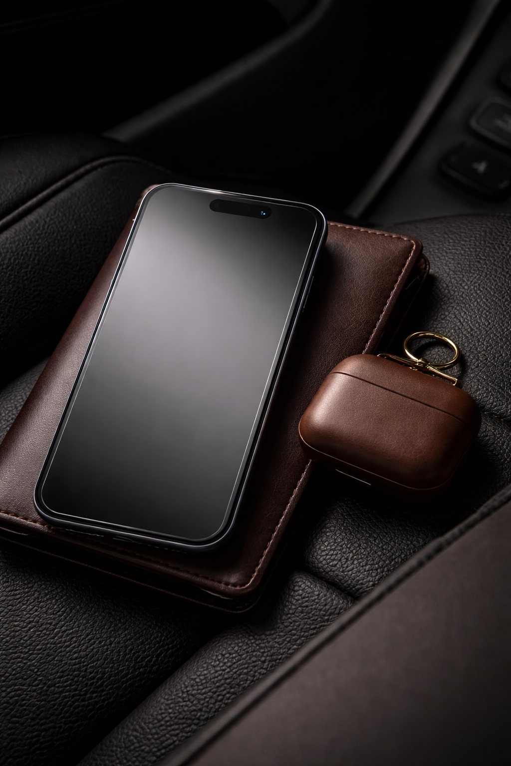 Smartphone met ELITE screenprotector in een auto-interieur