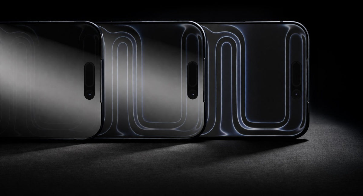 Drie smartphones met ELITE Privacy, Matte en Clear